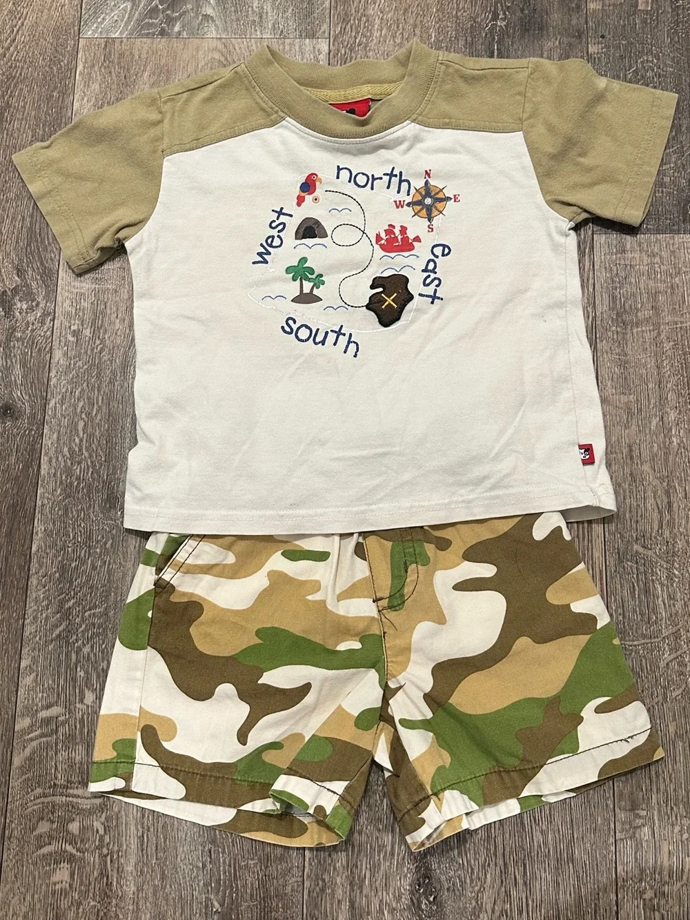 Kids Two-Piece Adventure Tee & Camo Shorts Set - Olive/White